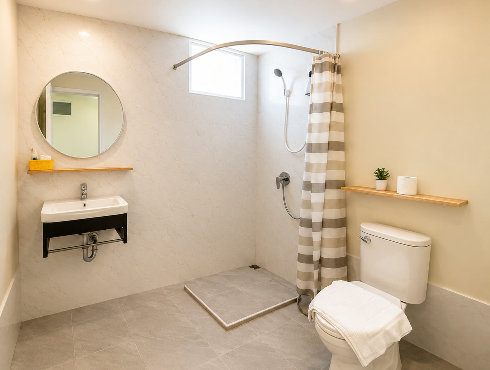 Walk-in rain shower bathroom in the A-frame cabin at NaraRin Phuket